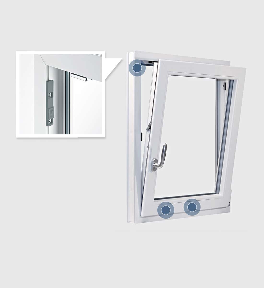 ukryty w ramie okiennej czujnik magnetyczny Winkhaus activPilot Control, kt&oacute;ry nie wpływa na estetykę wnętrza