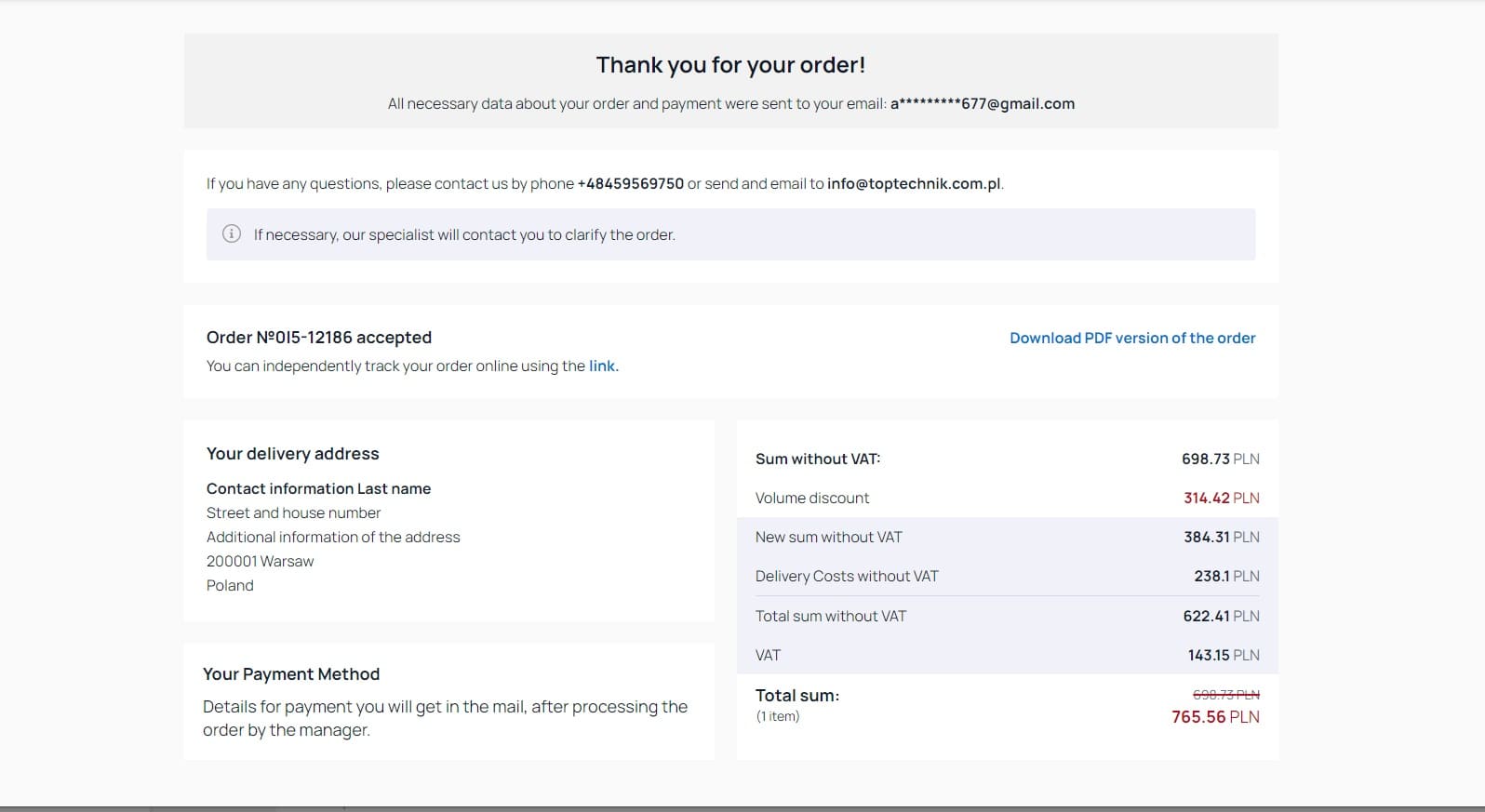 Step 7. Thank you! Your order has been created.