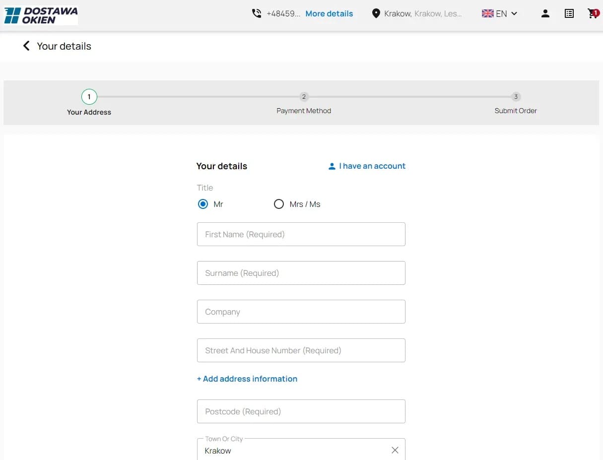 Step 7 - Placing an order - contact details