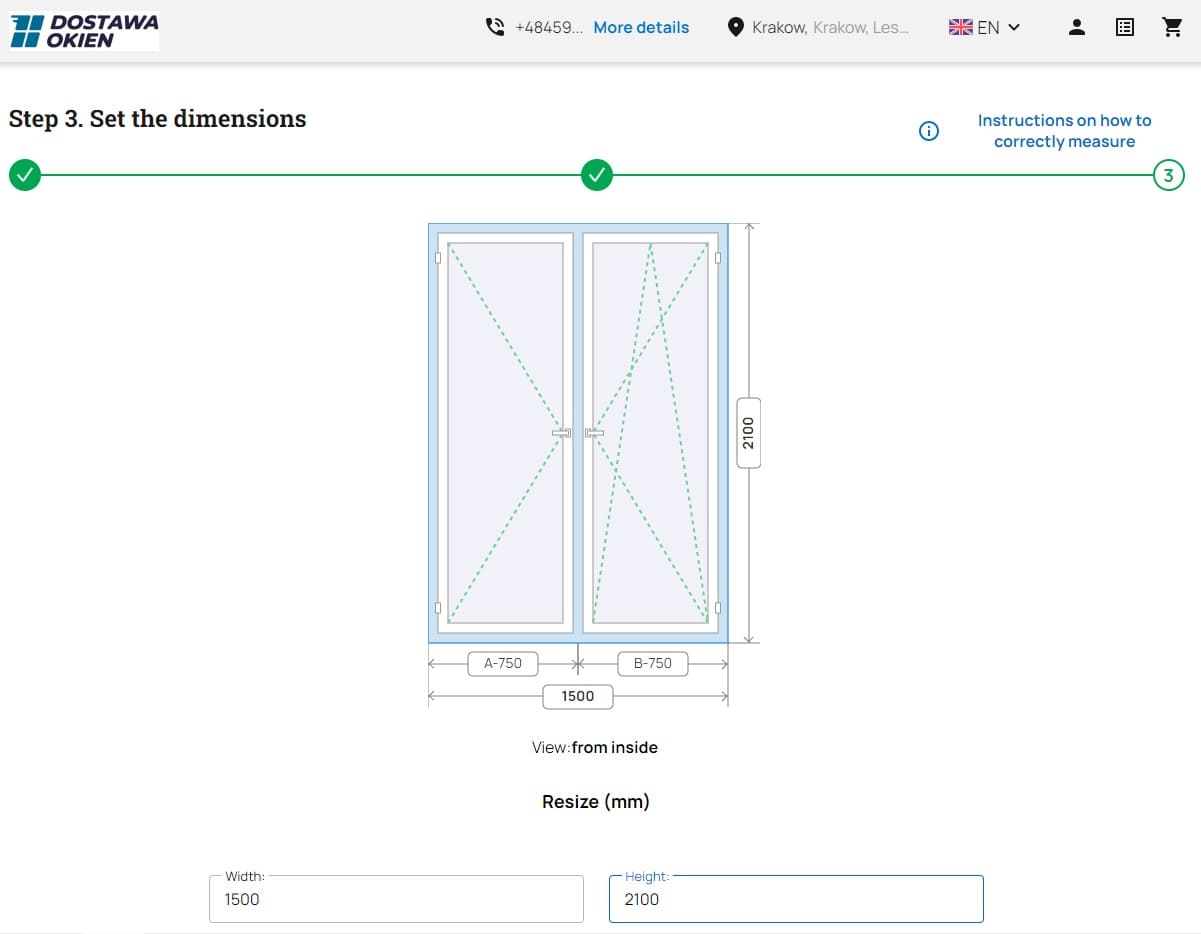 Step 3 - Selection of sizes
