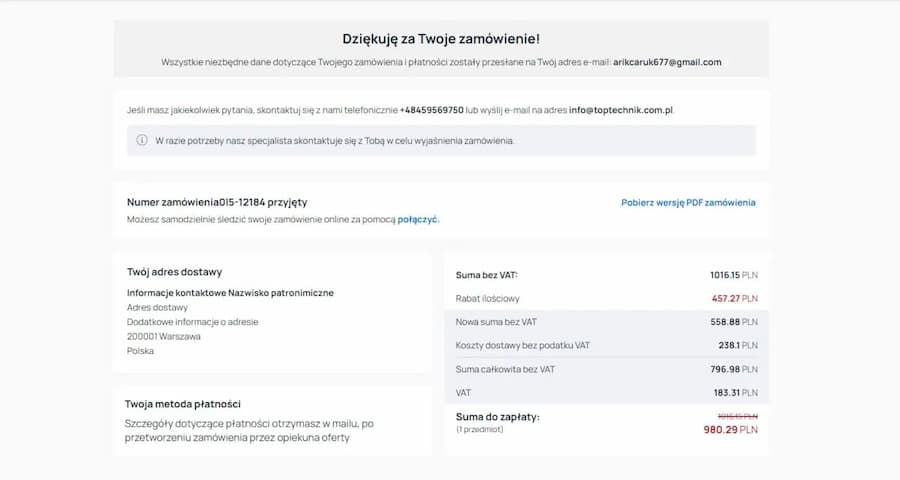 Krok 7 - Składanie zam&oacute;wienia - dane kontaktowe