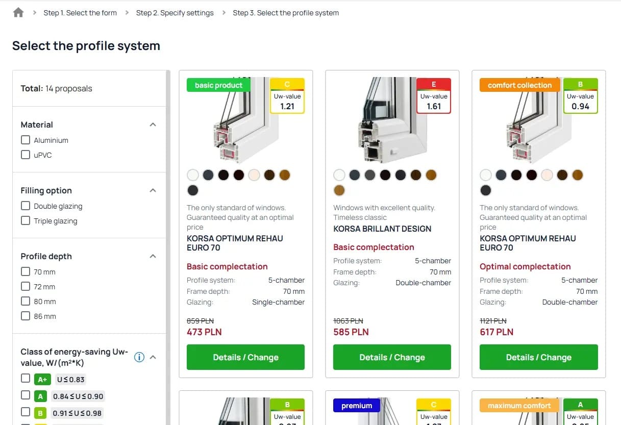 Step 3. Choose a profile system and equipment