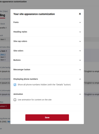 Display phone numbers + animation