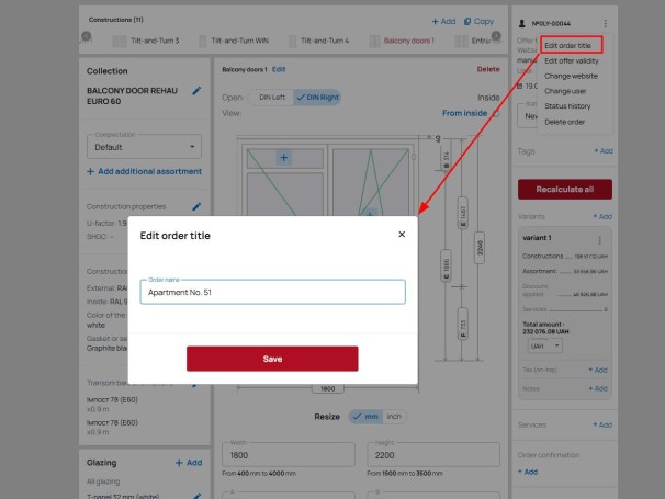 Edit order title