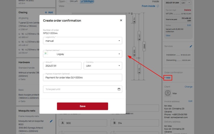Create order confirmation