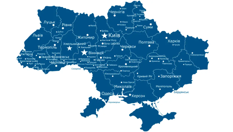 Карта офісів компанії "Вікна КОРСА"