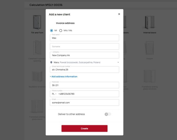 Modal window new client