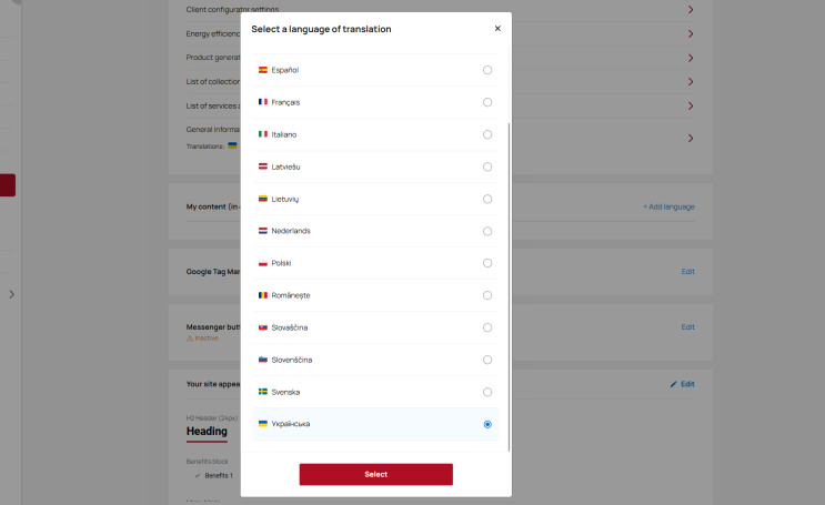 Languages list