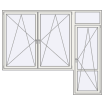 Single leaf with fanlight, impost and a double leaf window on the left side