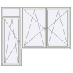 Single leaf with fanlight and a double leaf window on the right side