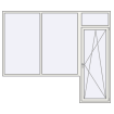 Single leaf with fanlight and a double leaf window on the left side