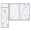 Single leaf with fanlight and a double leaf window on the right side
