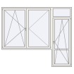 Single leaf with fanlight, impost and a double leaf window on the left side