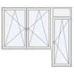 Single leaf with fanlight and a double leaf window on the left side