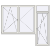Single leaf with fanlight and a double leaf window on the left side